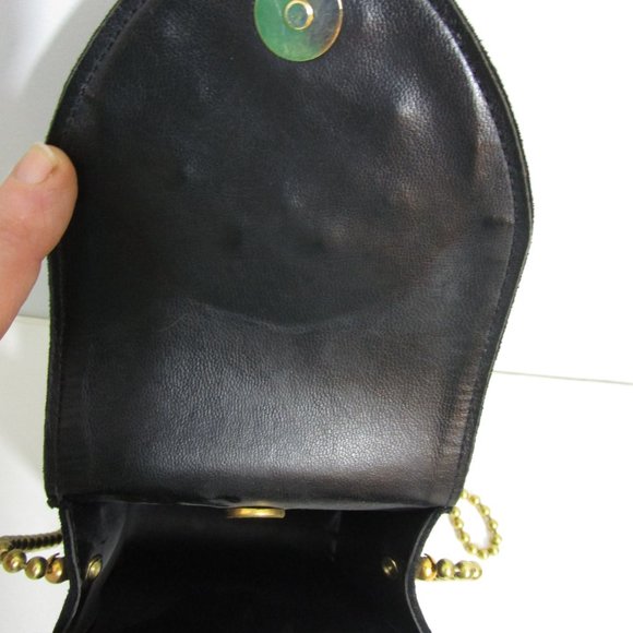 Jeweled Black Suede Box Crossbody Purse Shoulder Bag Gold Chain 80s - Picture 8 of 10